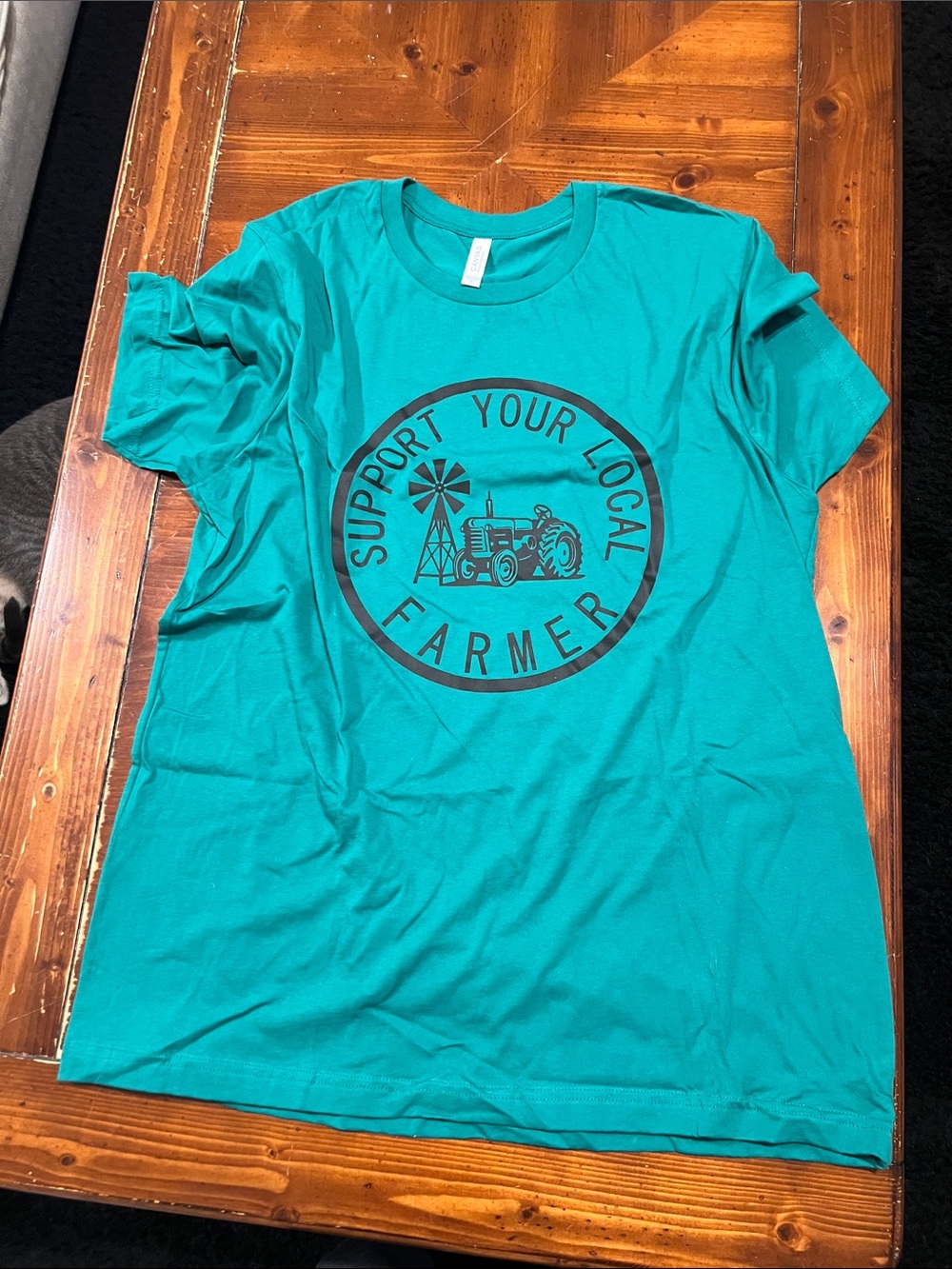 Support Your Local Farmer Graphic Tee - Teal with Black Print